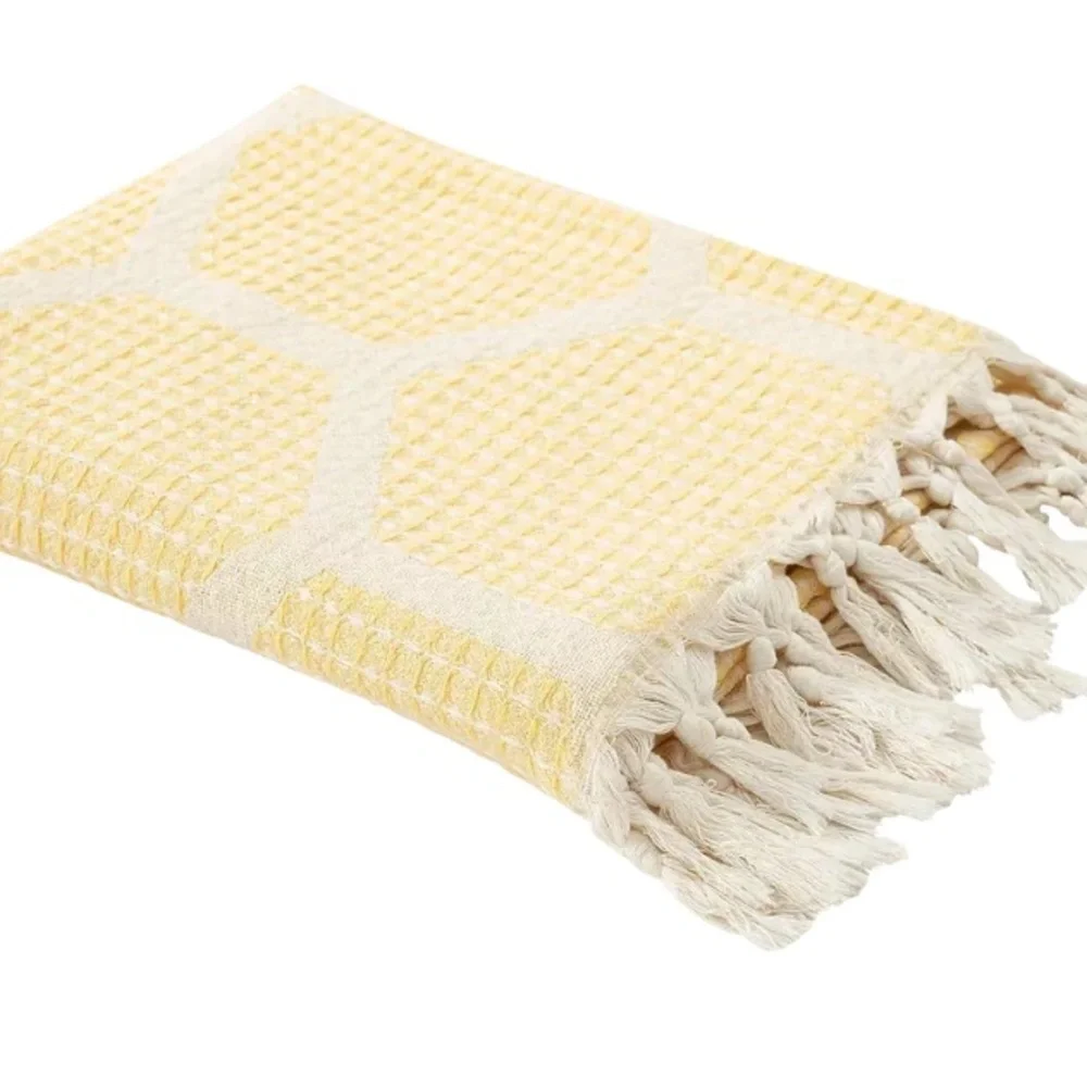 Hand Towel Modern Loom Weave Cheerful Yellow + Cream 2 Side Kitchen or Bathroom